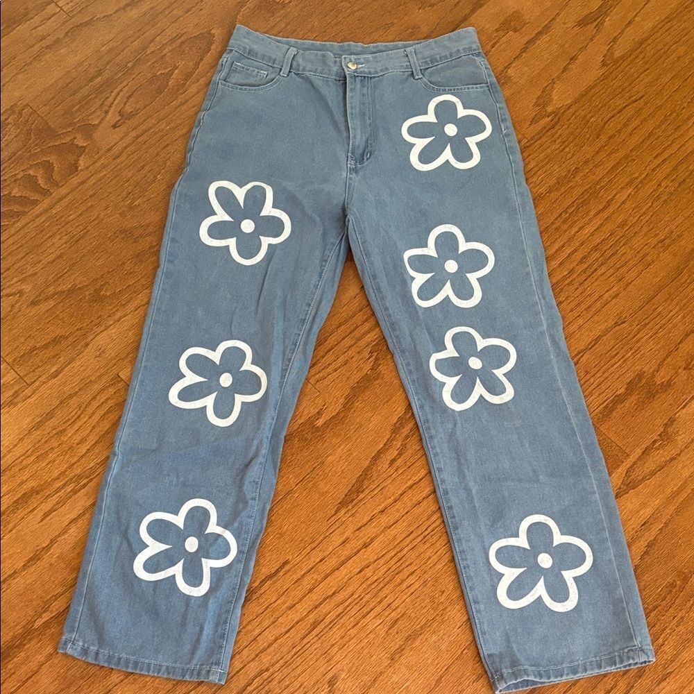 Painted Jeans wide leg,  high waisted